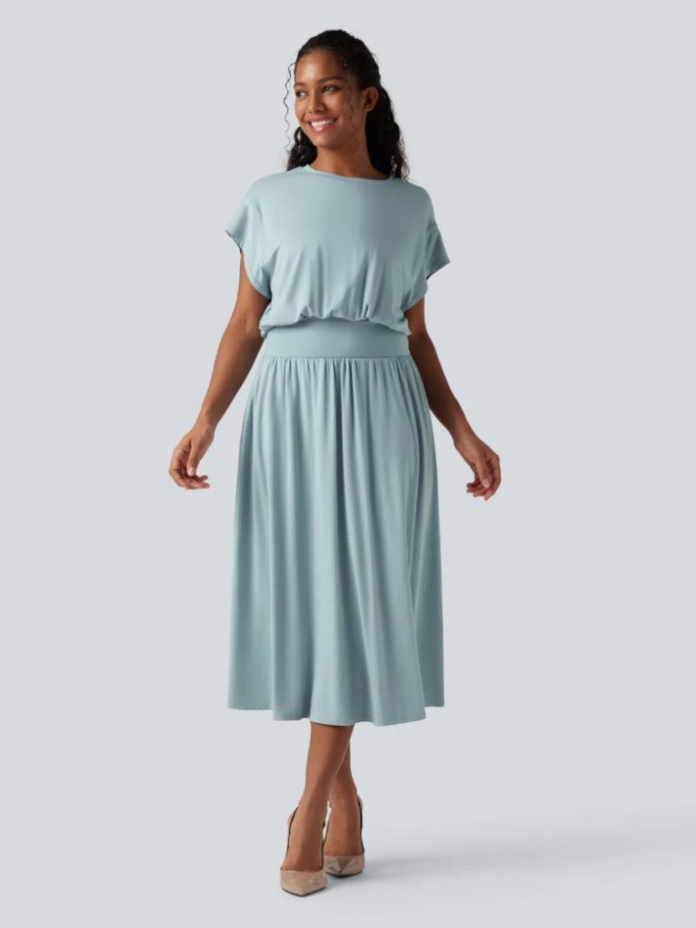 Halara SoCinched Tummy Control Midi Dress XL Blue Work Teacher Coastal